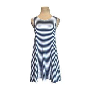 Jane Hudson white blue stripes sleeveless A Line mini dress size Small